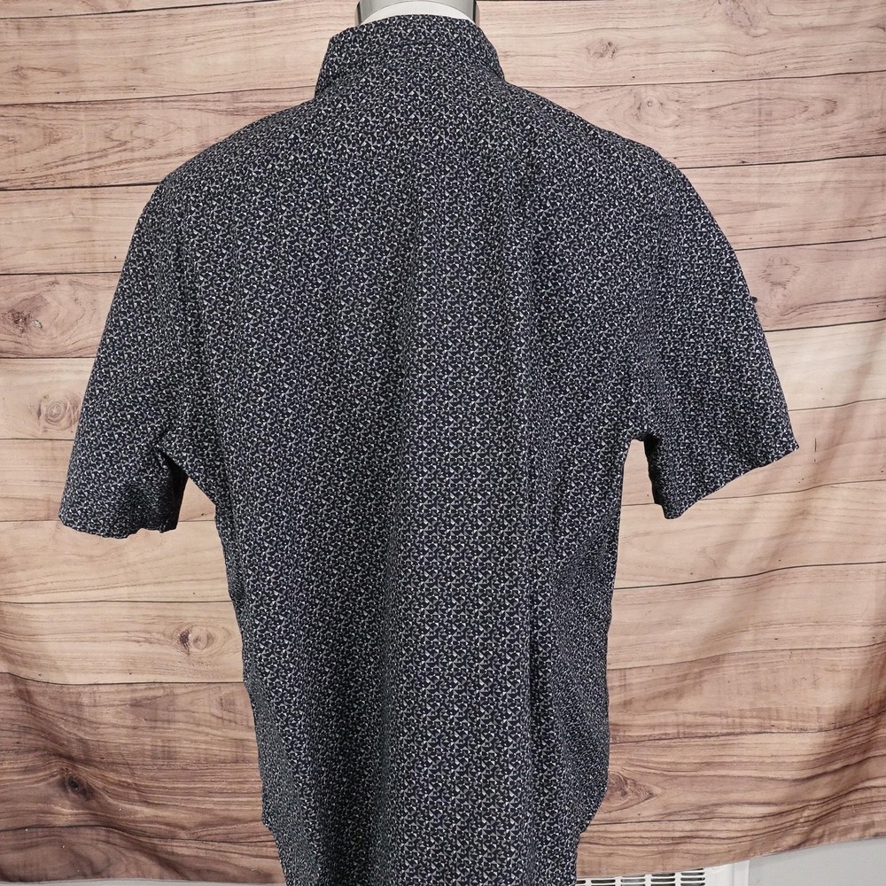 Claiborne Shirt Mens 2XL Black Gray Micro Print Short Sleeve Slim Fit Stretch - Picture 4 of 8